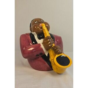 Clay Art Stonelite Ceramic Saxophone Man Jazz Player Cookie Jar